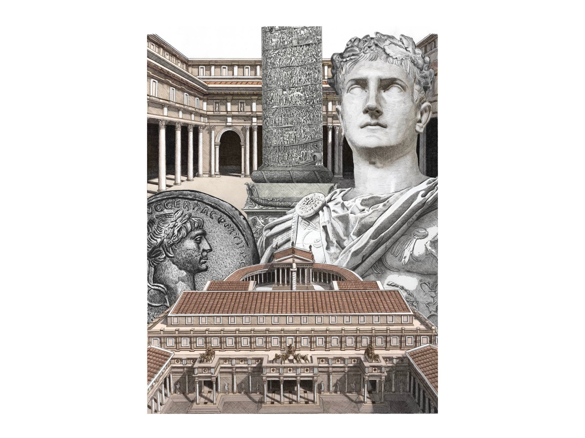 Le Forum de Trajan â Ădition limitĂ©e sur papier dâart / 30 x 40 cm