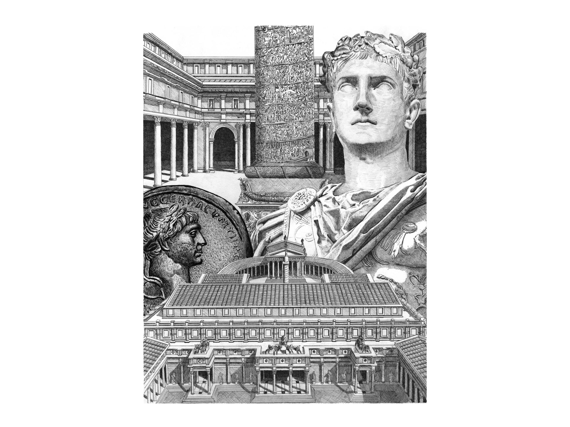 Le Forum de Trajan â Ădition limitĂ©e sur papier dâart / 30 x 40 cm