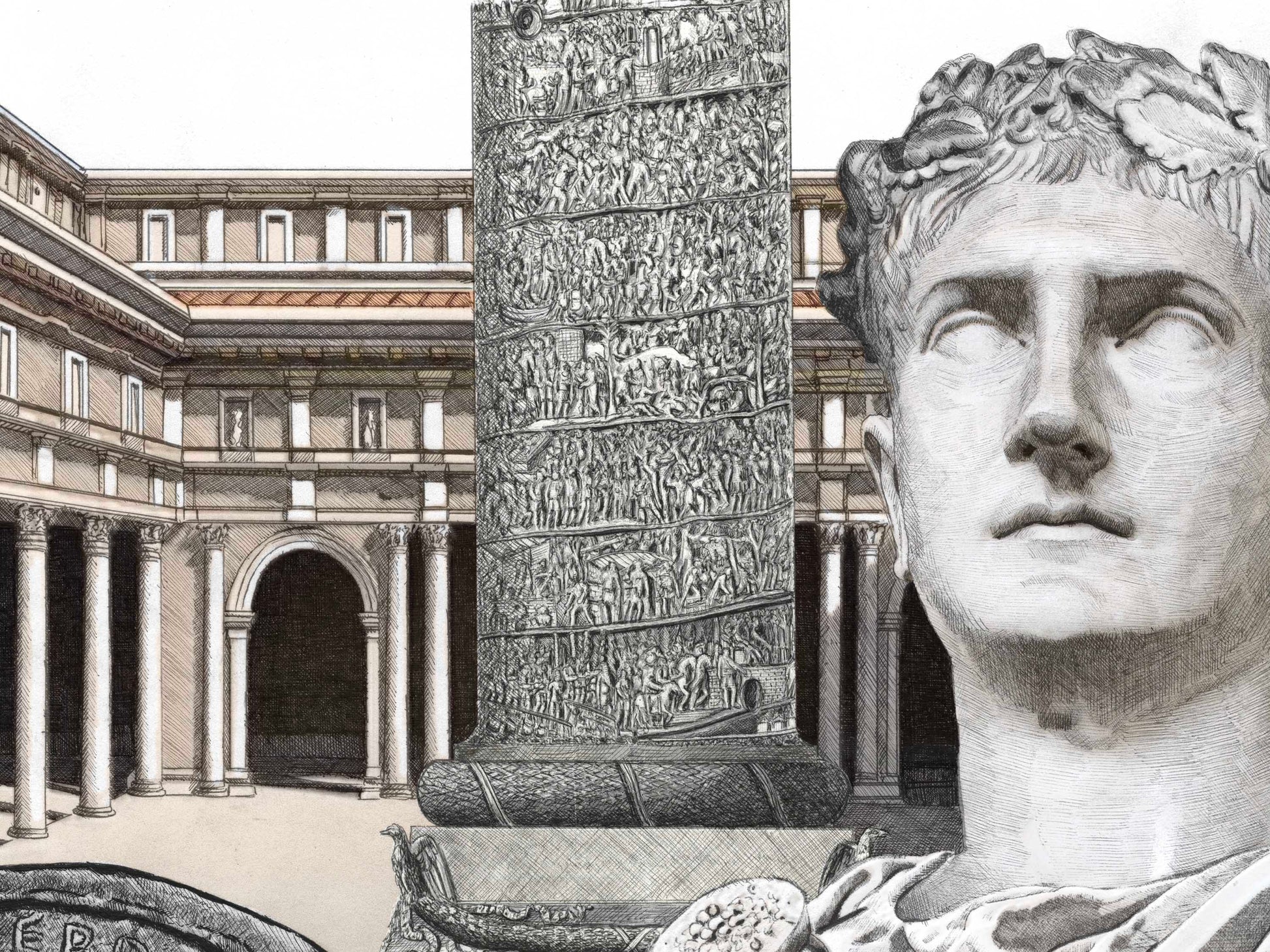 Le Forum de Trajan â Ădition limitĂ©e sur papier dâart / 30 x 40 cm